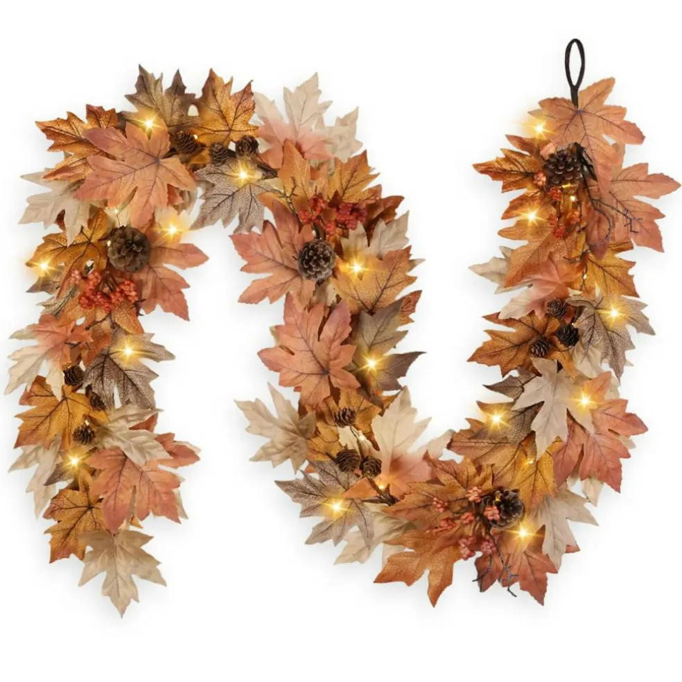 6 FT Lighted Fall Garland with Lights Autumn Automatic ON/Off Timer