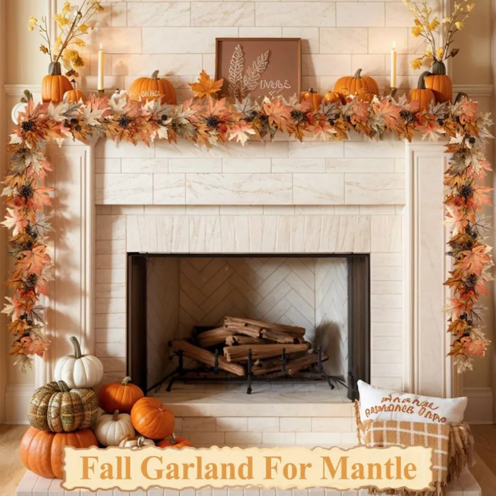 6 FT Lighted Fall Garland with Lights Autumn Automatic ON/Off Timer