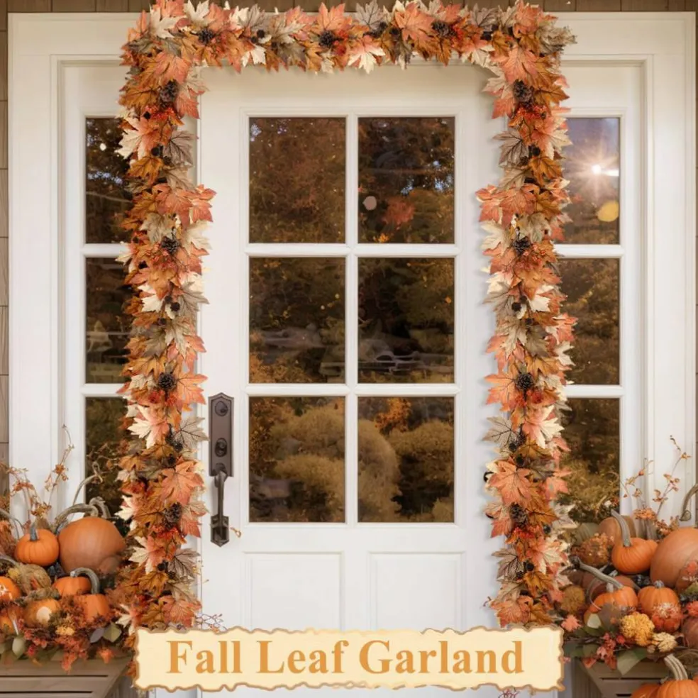 6 FT Lighted Fall Garland with Lights Autumn Automatic ON/Off Timer