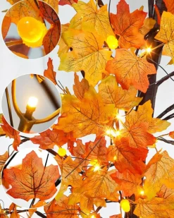 7FT Lighted Maple Tree Fall Decorations, 128 LED Artificial Autumn Tree with 256 Maple Leaves, 32 Acorns and Berry Bunches, 8 Lighting Modes, 3-Level Dimmable with Timer for Thanksgiving Indoor Outdoor Decor