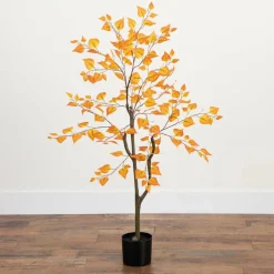 4ft. Orange Autumn Birch Leaf Artificial Potted Tree