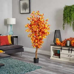 5ft. Orange Autumn Ficus Artificial Fall Tree