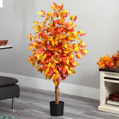 4ft. Orange Autumn Ficus Artificial Fall Tree