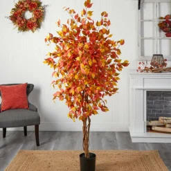 6ft. Orange Autumn Ficus Artificial Fall Tree