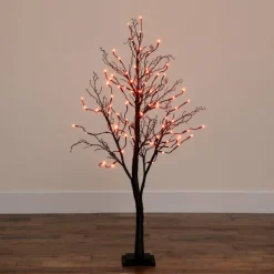 4ft. Orange & Purple LED Pre-Lit Halloween Deluxe Black Twig Artificial Fall Tree