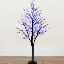 4ft. Orange & Purple LED Pre-Lit Halloween Deluxe Black Twig Artificial Fall Tree