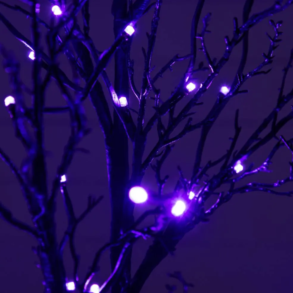 4ft. Orange & Purple LED Pre-Lit Halloween Deluxe Black Twig Artificial Fall Tree