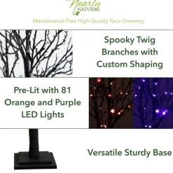 4ft. Orange & Purple LED Pre-Lit Halloween Deluxe Black Twig Artificial Fall Tree