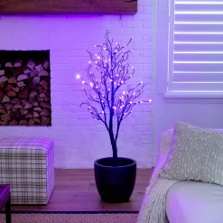 4ft. Orange & Purple LED Pre-Lit Halloween Deluxe Black Twig Artificial Fall Tree