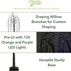 4ft. Orange & Purple LED Pre-Lit Halloween Black Willow Artificial Fall Tree