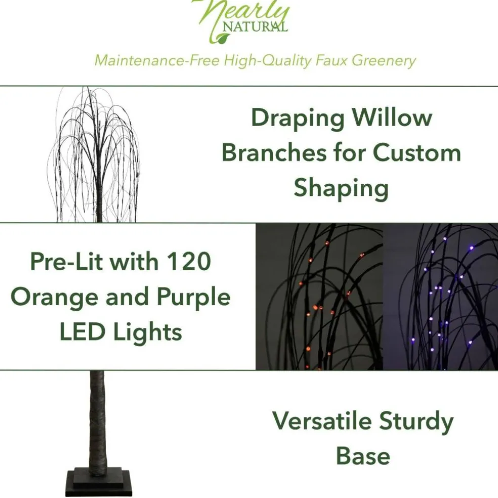 4ft. Orange & Purple LED Pre-Lit Halloween Black Willow Artificial Fall Tree