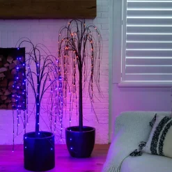 4ft. Orange & Purple LED Pre-Lit Halloween Black Willow Artificial Fall Tree