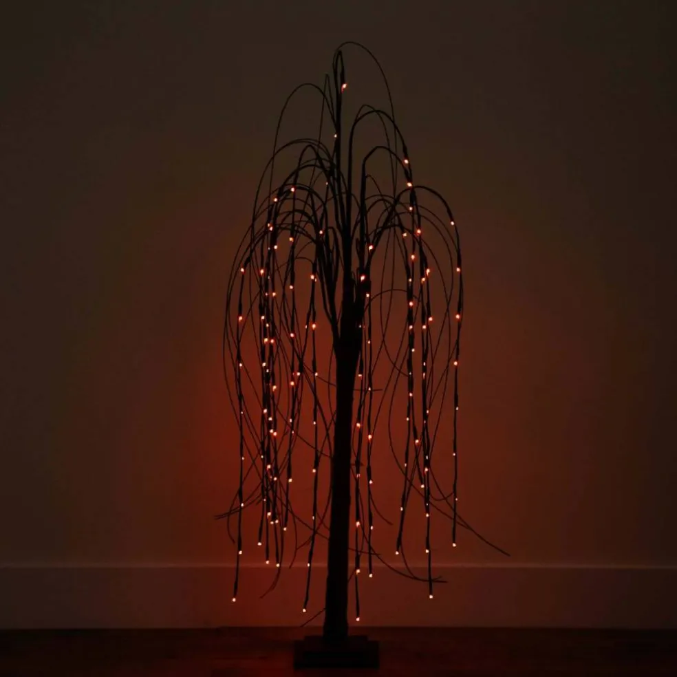 4ft. Orange & Purple LED Pre-Lit Halloween Black Willow Artificial Fall Tree