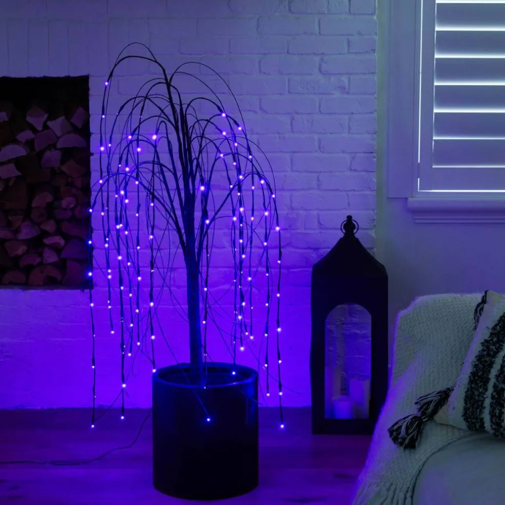 4ft. Orange & Purple LED Pre-Lit Halloween Black Willow Artificial Fall Tree