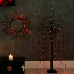 4ft. Orange & Purple LED Pre-Lit Halloween Black Willow Artificial Fall Tree
