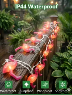 8.5Ft Pink Flamingo String Lights, Summer Patio Outdoor String Lights with 10 Mini Flamingo Lights, Plug in Decorative Fairy Lights UL Listed for Bedroom Party Birthday Wedding Holiday Decor