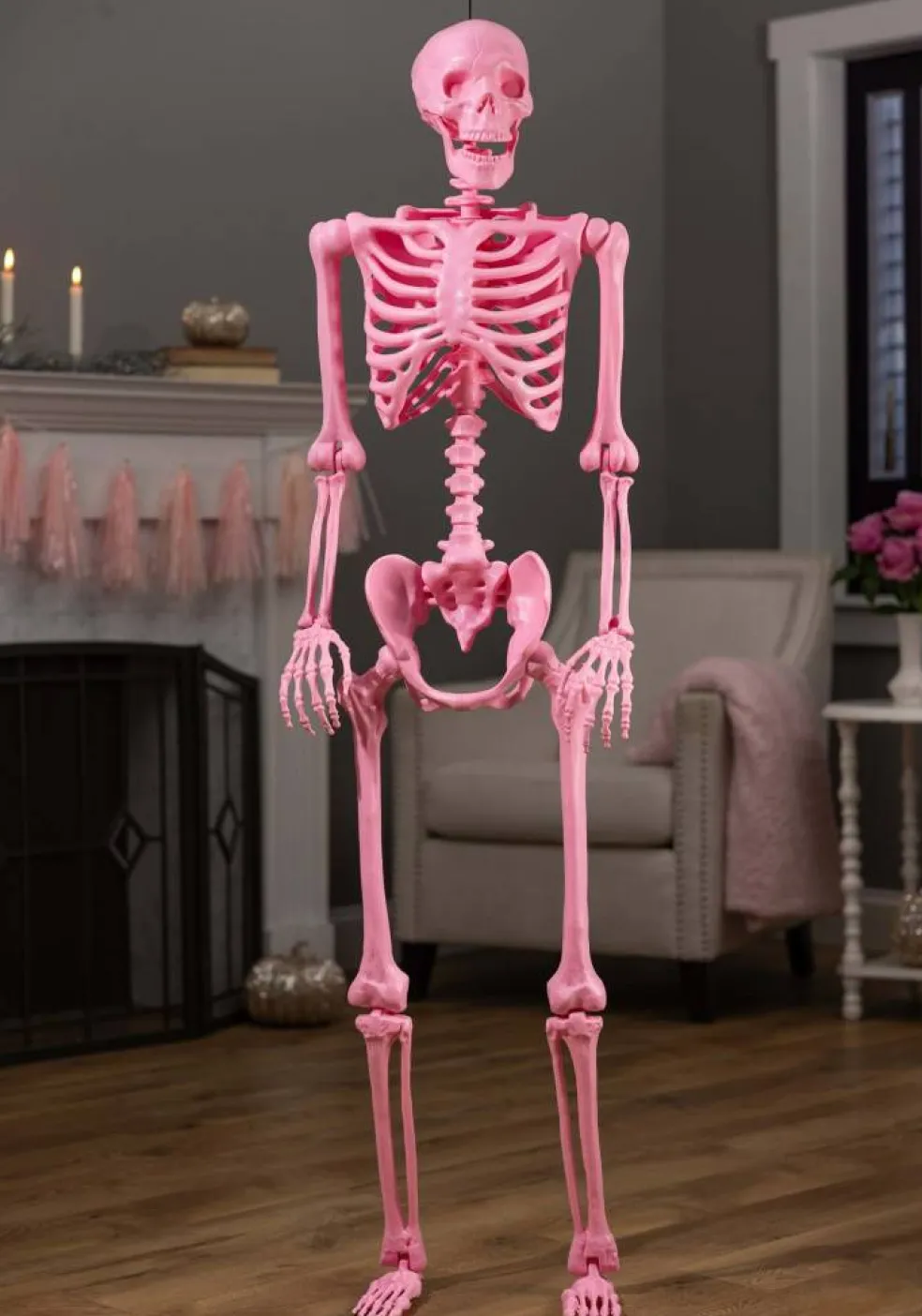5FT Poseable Crazy Bones Skeleton in Pink Decoration