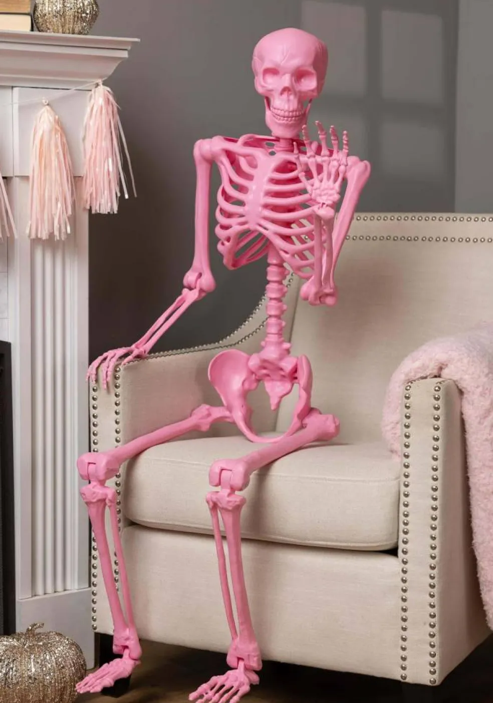 5FT Poseable Crazy Bones Skeleton in Pink Decoration