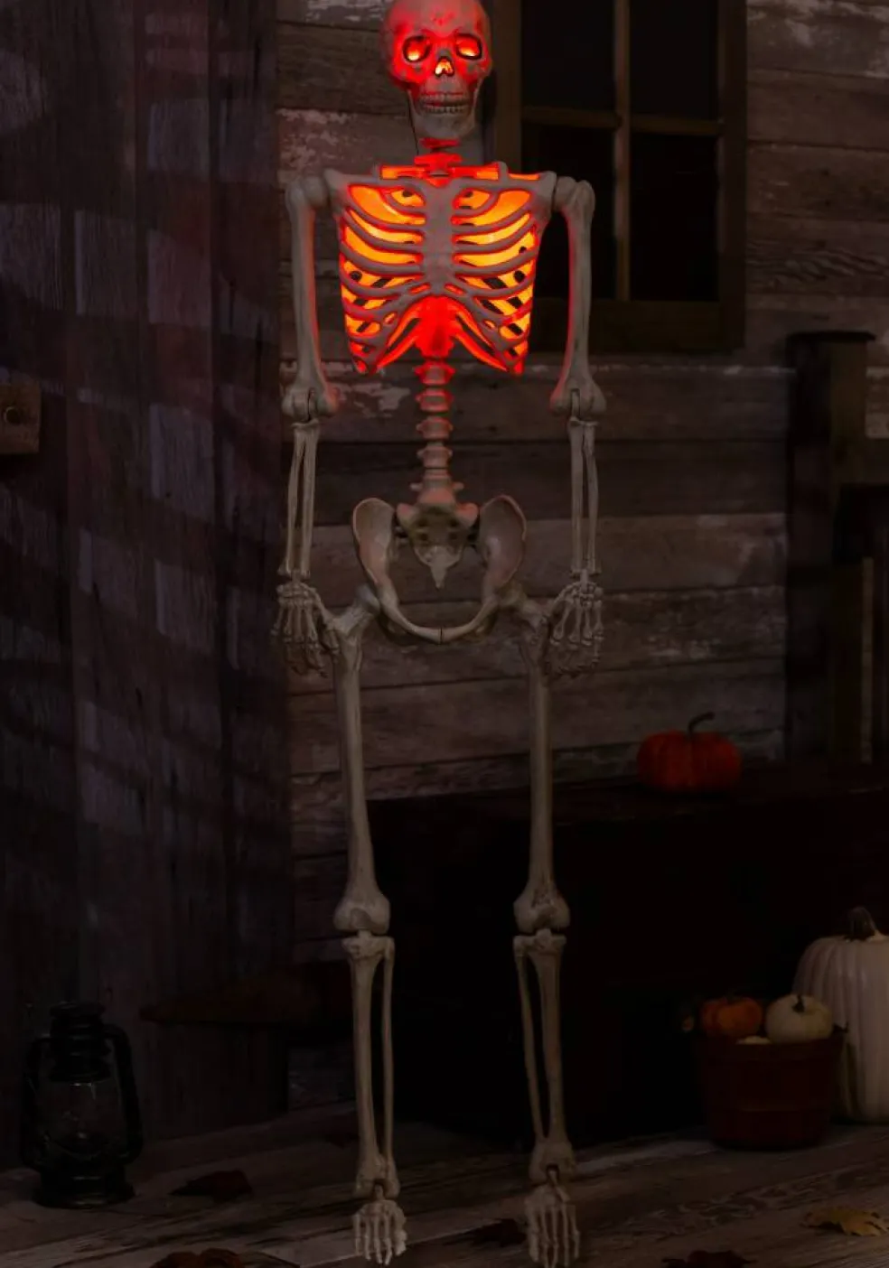 5FT Poseable Red Light Up Face & Chest Skeleton Decoration