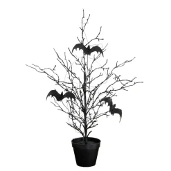 2ft. Pre-Lit Artificial Black Spooky Twig Tree with Bats and 40 Orange & Purple LED Lights