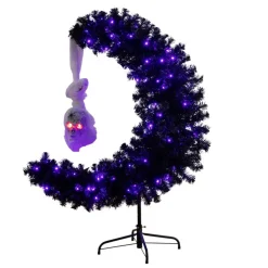 4ft. Pre-Lit Artificial Halloween Black Moon & Skull Tree with 250 Orange & Purple LED Lights