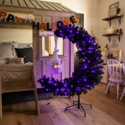 4ft. Pre-Lit Artificial Halloween Black Moon & Skull Tree with 250 Orange & Purple LED Lights