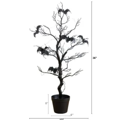 3ft. Pre-Lit Artificial Halloween Black Spooky Twig Tree with Bats and 100 Orange & Purple LED Lights