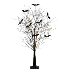 3ft. Pre-Lit Artificial Halloween Black Twig Tree with 18 Orange LED Pumpkin Shaped Lights