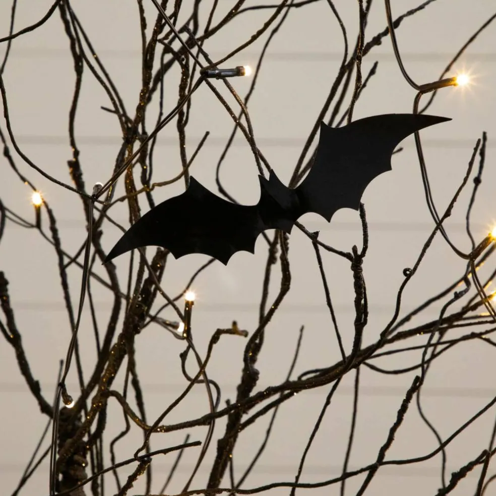 3ft. Pre-Lit Artificial Halloween Black Twig Tree with 18 Orange LED Pumpkin Shaped Lights