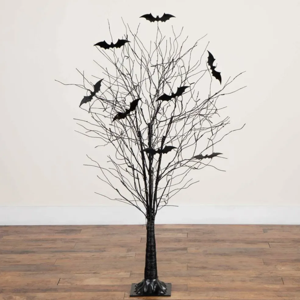 3ft. Pre-Lit Artificial Halloween Black Twig Tree with 18 Orange LED Pumpkin Shaped Lights