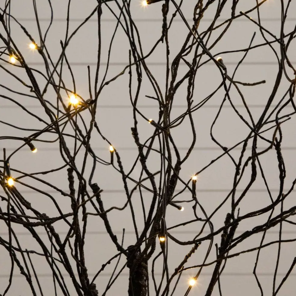 3ft. Pre-Lit Artificial Halloween Black Twig Tree with 18 Orange LED Pumpkin Shaped Lights
