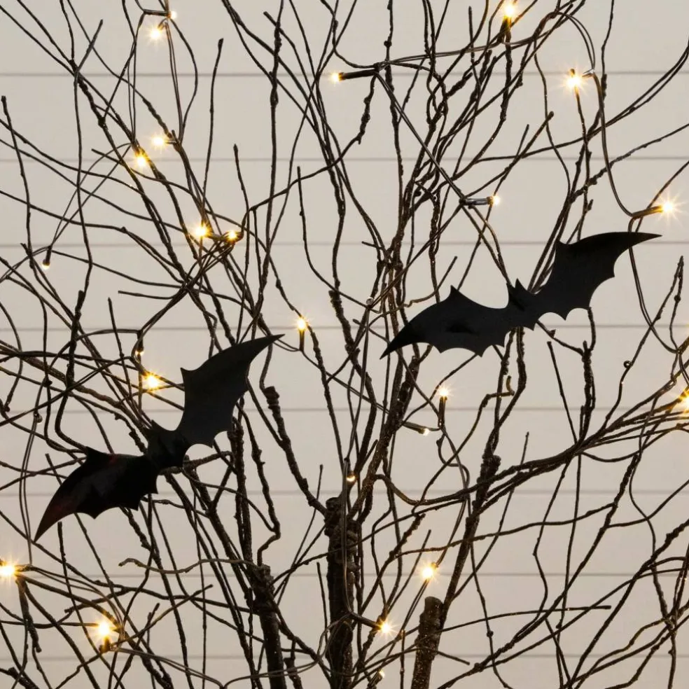 3ft. Pre-Lit Artificial Halloween Black Twig Tree with 18 Orange LED Pumpkin Shaped Lights