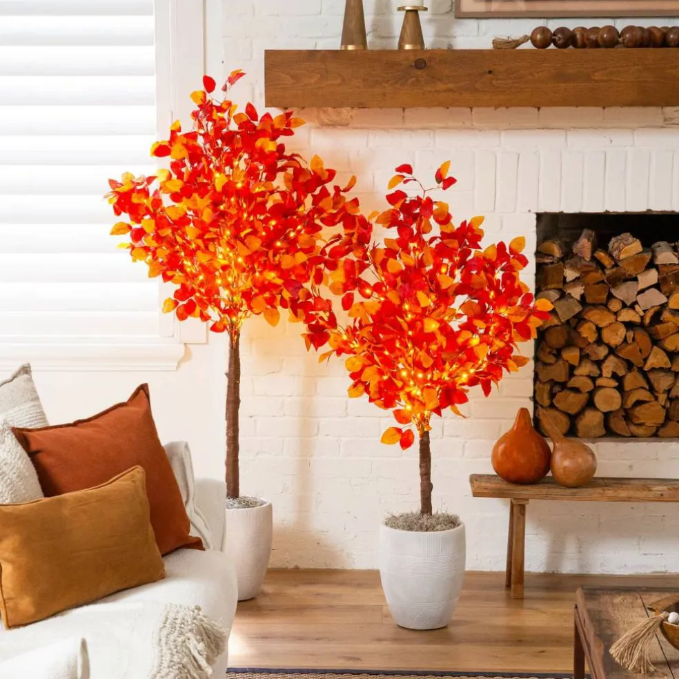 4ft. Pre-Lit Autumn Artificial Fall Tree with 160 Warm White LED Lights