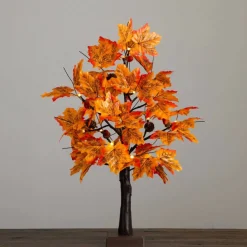 2ft. Pre-Lit Autumn Maple Artificial Fall Tree with Acorns & Pinecones and 18 Warm White LED Lights