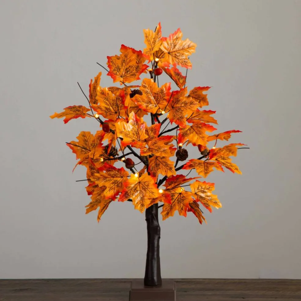 2ft. Pre-Lit Autumn Maple Artificial Fall Tree with Acorns & Pinecones and 18 Warm White LED Lights