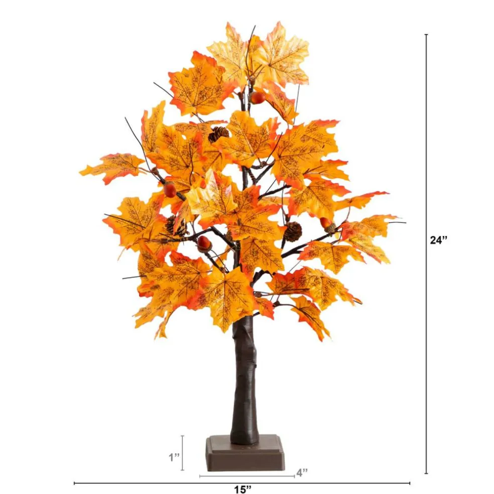 2ft. Pre-Lit Autumn Maple Artificial Fall Tree with Acorns & Pinecones and 18 Warm White LED Lights