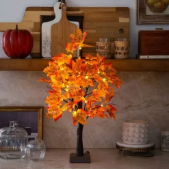 2ft. Pre-Lit Autumn Maple Artificial Fall Tree with 24 Warm White LED Lights and Detachable Base