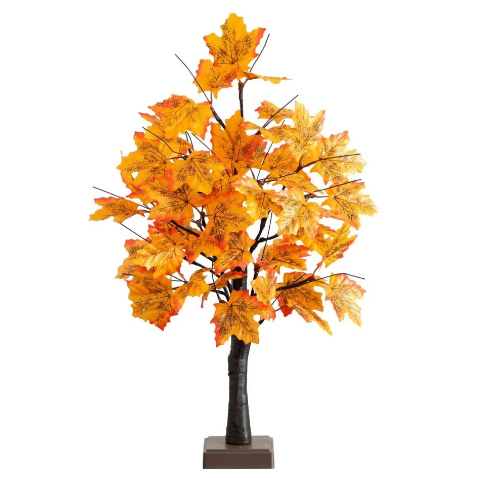 2ft. Pre-Lit Autumn Maple Artificial Fall Tree with 24 Warm White LED Lights and Detachable Base