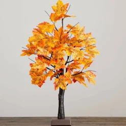 2ft. Pre-Lit Autumn Maple Artificial Fall Tree with 24 Warm White LED Lights and Detachable Base