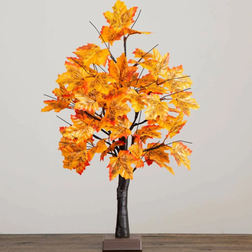 2ft. Pre-Lit Autumn Maple Artificial Fall Tree with 24 Warm White LED Lights and Detachable Base