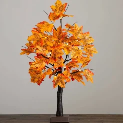 2ft. Pre-Lit Autumn Maple Artificial Fall Tree with 24 Warm White LED Lights and Detachable Base