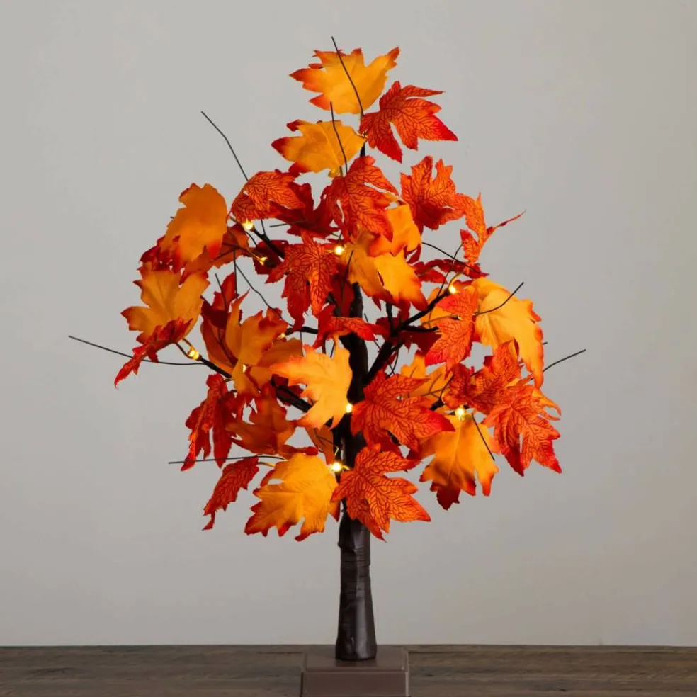 2ft. Pre-Lit Bright Autumn Maple Artificial Fall Tree with 24 Warm White LED Lights and Detachable Base
