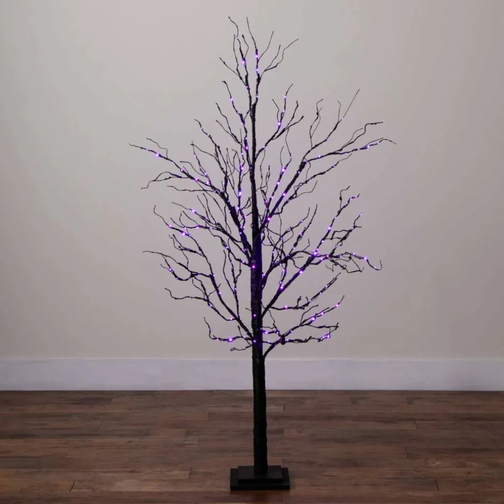 5ft. Pre-Lit Halloween Black Twig Artificial Tree with 240 Orange & Purple LED Lights