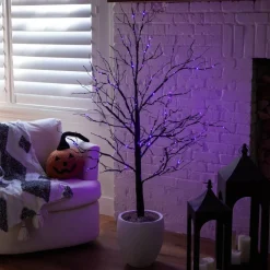 5ft. Pre-Lit Halloween Black Twig Artificial Tree with 240 Orange & Purple LED Lights