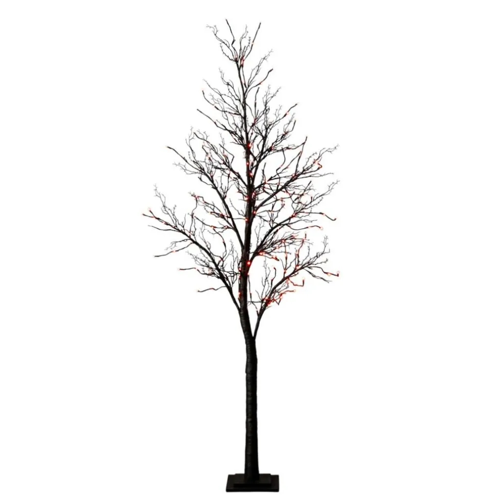 7ft. Pre-Lit Halloween Deluxe Black Twig Artificial Tree with 180 Orange & Purple LED Lights