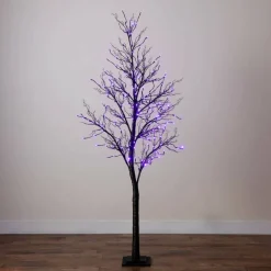 7ft. Pre-Lit Halloween Deluxe Black Twig Artificial Tree with 180 Orange & Purple LED Lights