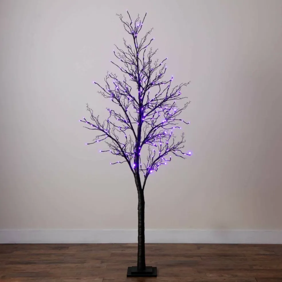 7ft. Pre-Lit Halloween Deluxe Black Twig Artificial Tree with 180 Orange & Purple LED Lights