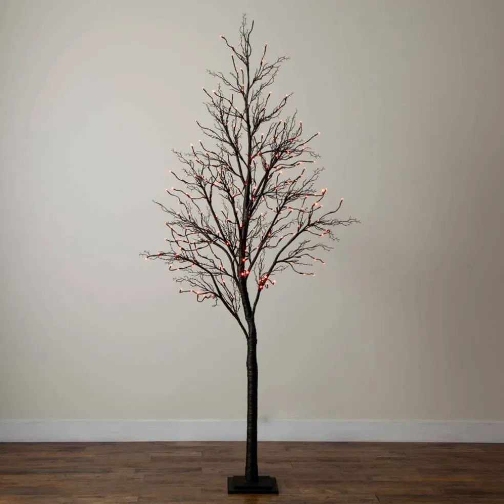 8ft. Pre-Lit Halloween Deluxe Black Twig Artificial Tree with 216 Orange & Purple LED Lights