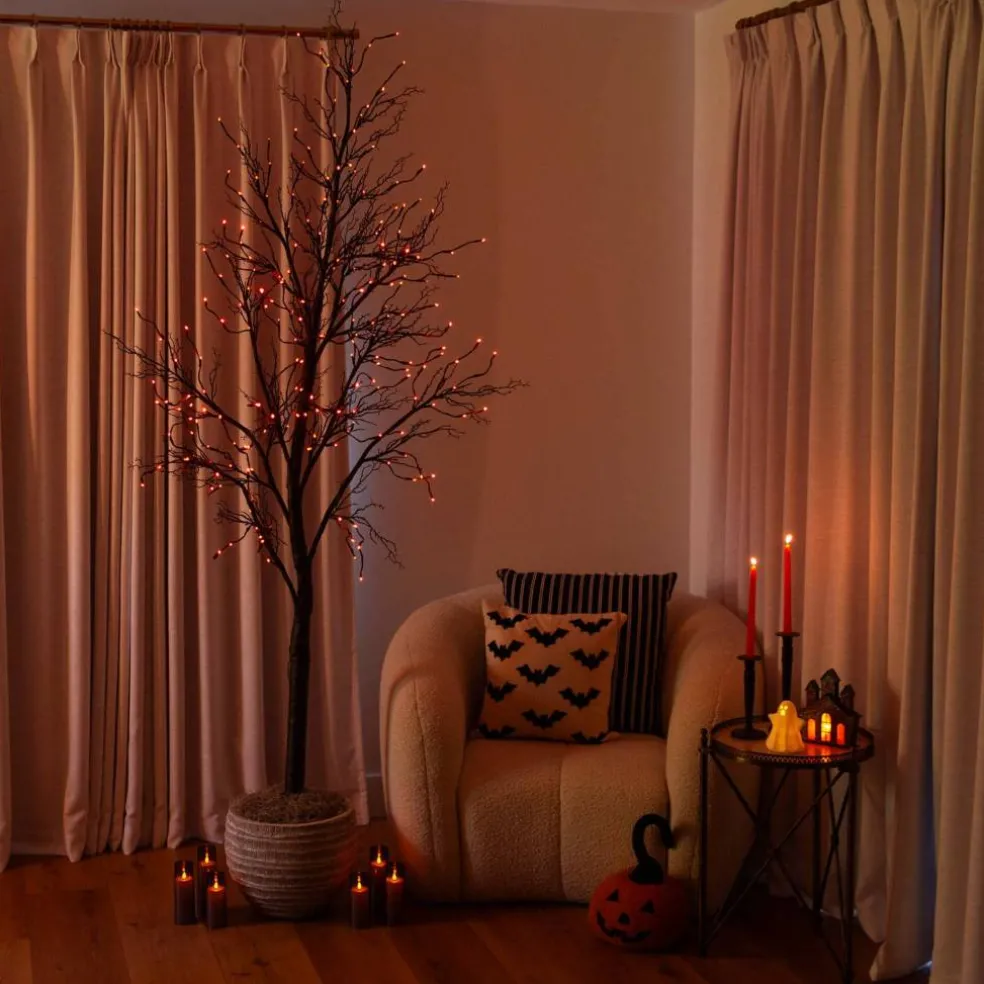 8ft. Pre-Lit Halloween Deluxe Black Twig Artificial Tree with 216 Orange & Purple LED Lights