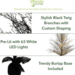 4ft. Pre-Lit LED Halloween Black Twig Artificial Fall Tree in Burlap Planter